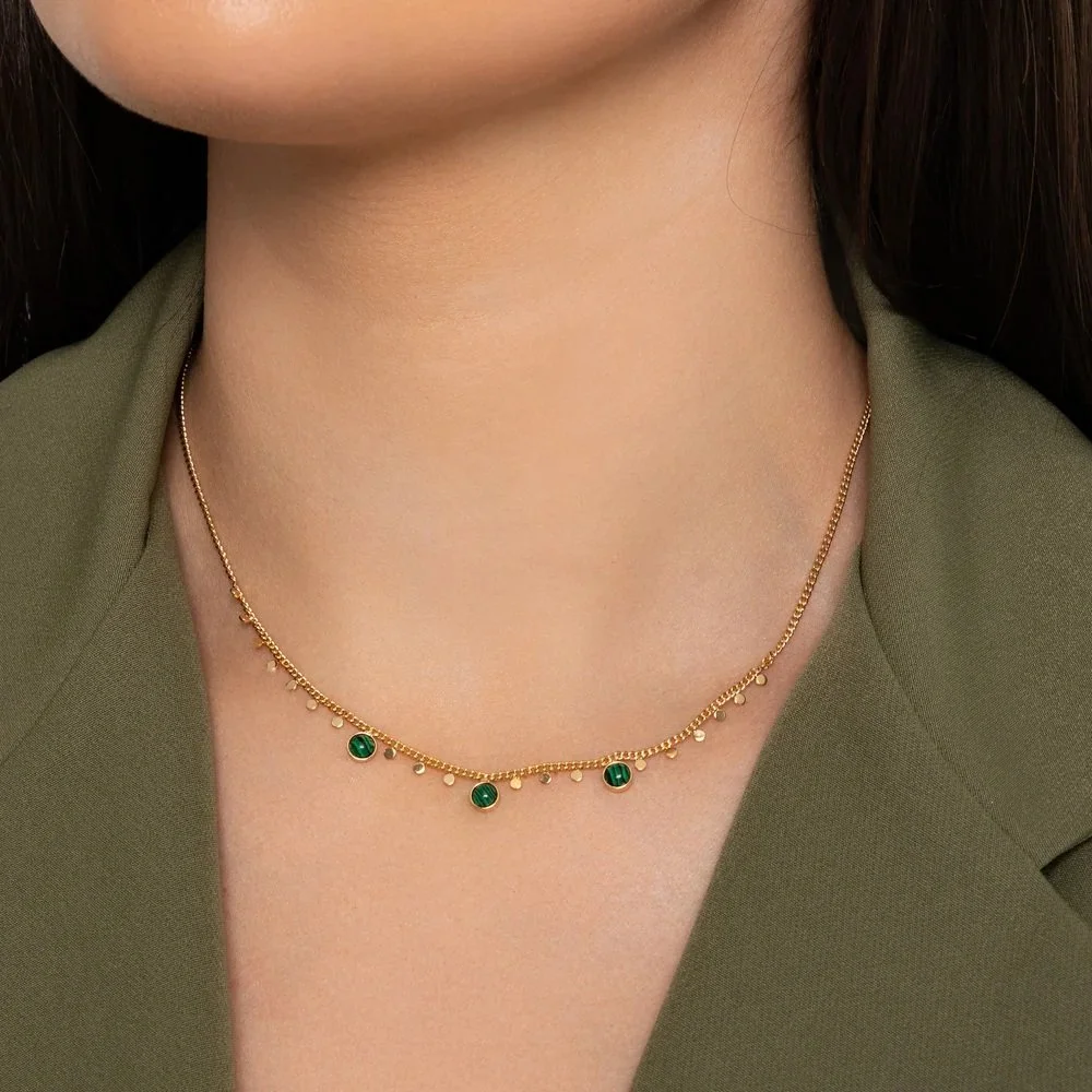knight and day Gold disc & Malachite Necklace