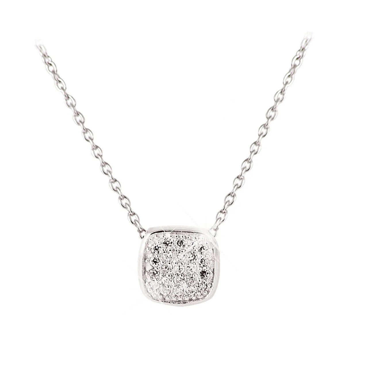 Silver Pendant Pave Soft Edge Square
