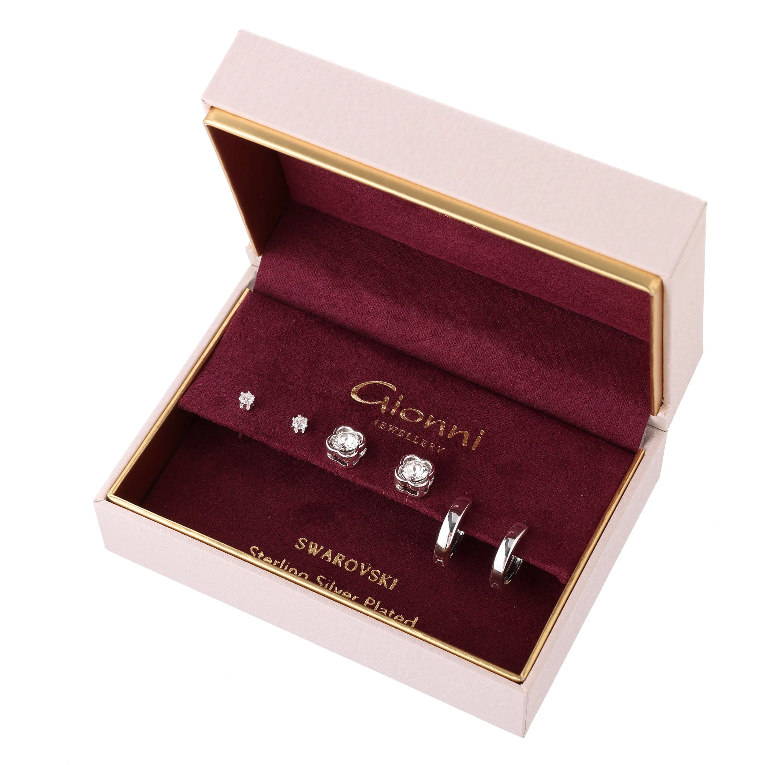 Floral Stud & Hoop 3 Pack Earring Set Gold
