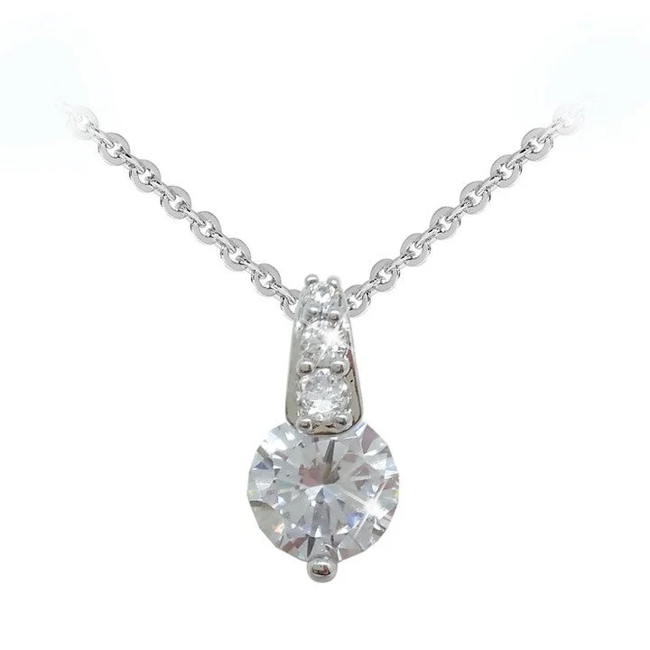 Silver Round Stone Pendant With Pave Bale