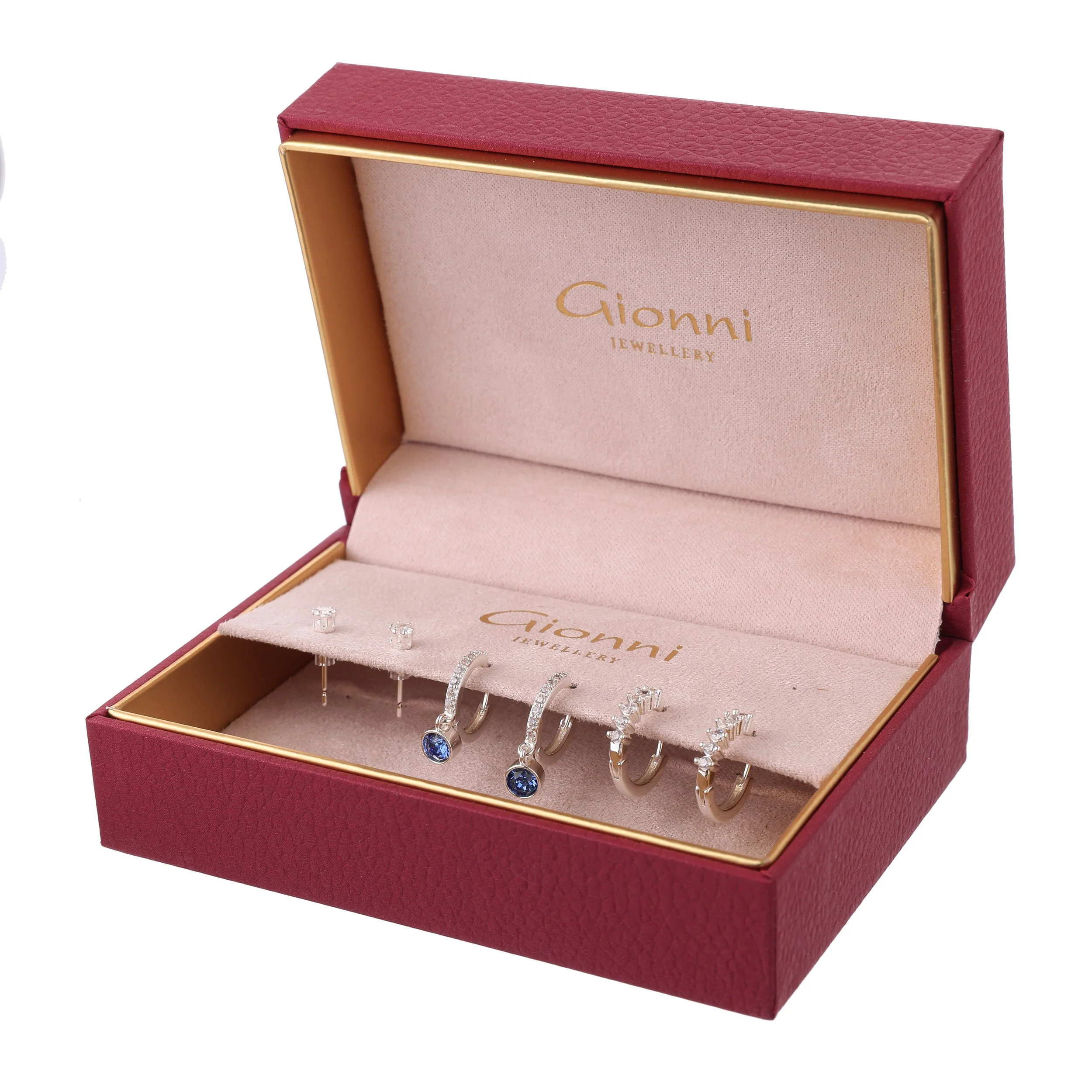 Sapphire Drop Hoop Earring& 3 Stud Pack Silver