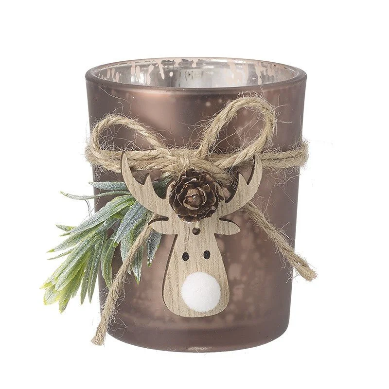 Small Brown Mottled Glass Reindeer T Light