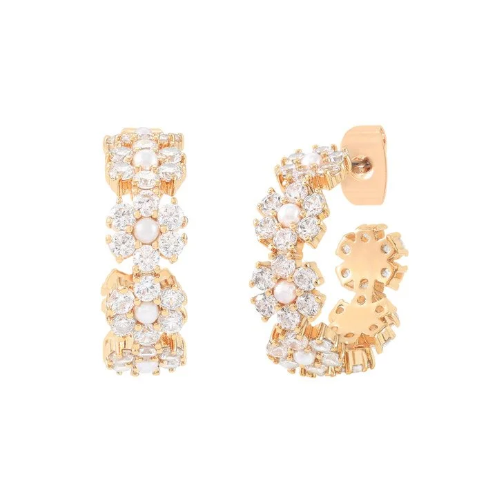 Tc Daisy - Cz Cluster Hoop Earrings Gold