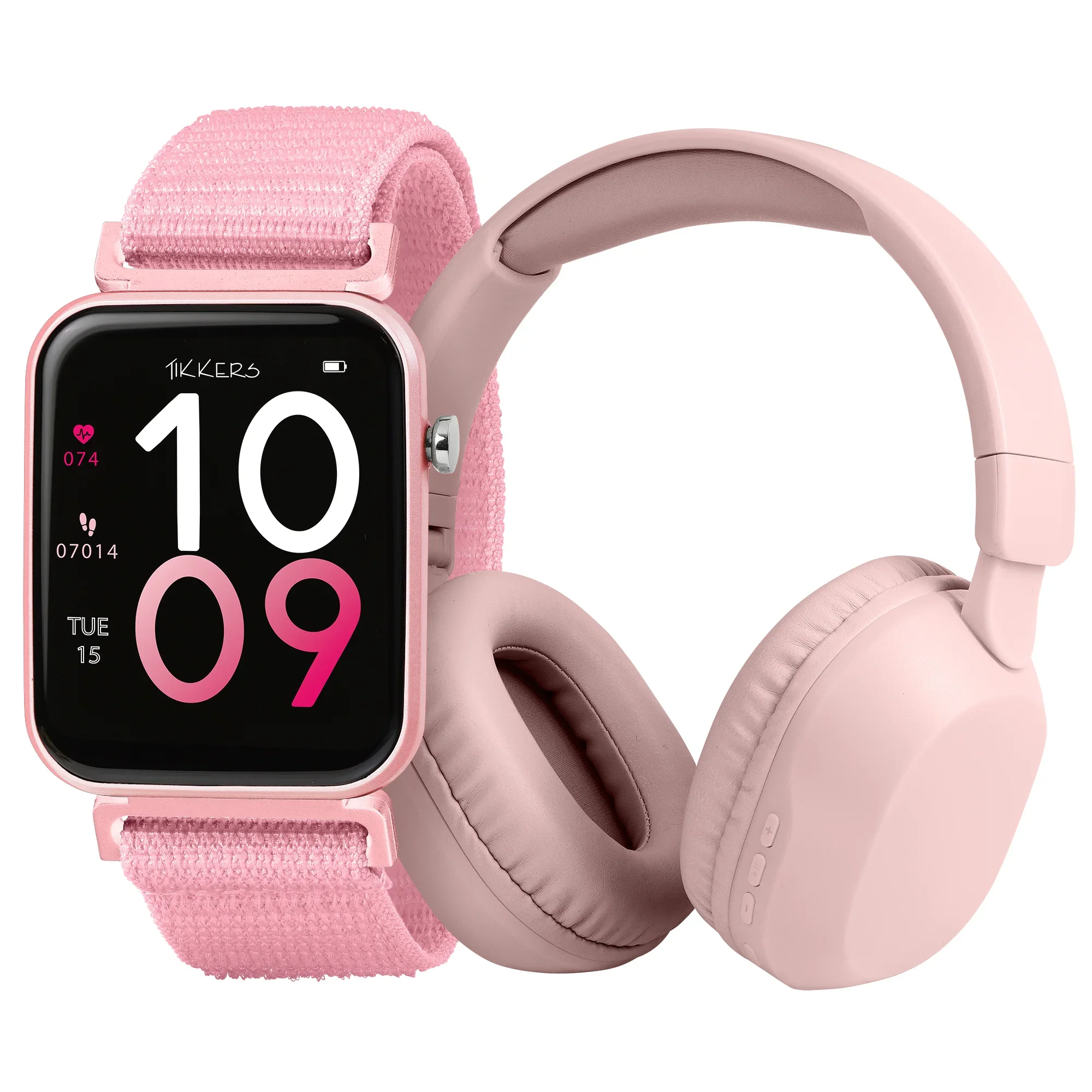 Tikkers Smart Series 13 - Pink Easy Release Fabric Strap Smart Watch & Headphone