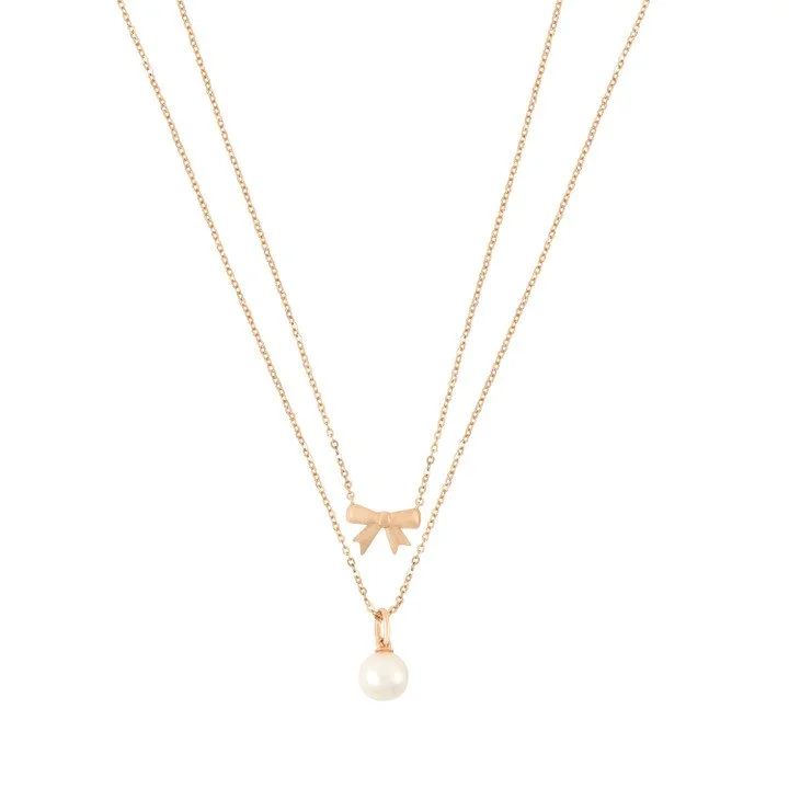 Tc Bow - Bow & Pearl Double Necklace Gold