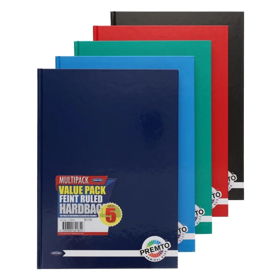 Premto - Hardback Notebook - A4 - 160 Page - Assorted - Pack of 5