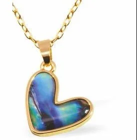 Paua Shell Love Heart Necklace, Rhodium Plated, Golden Framed/Chain