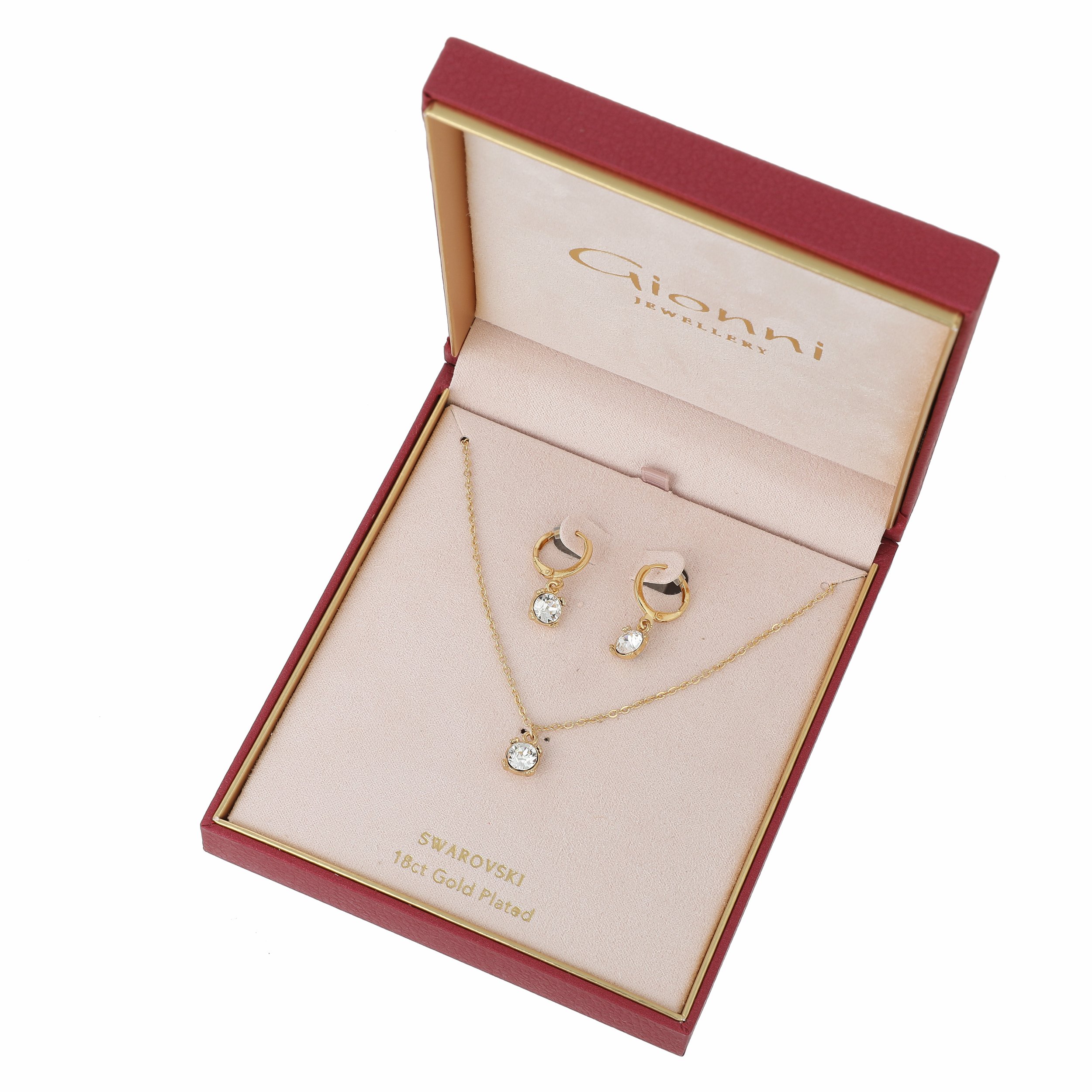 Crystal Necklace & Huggie Set Gold