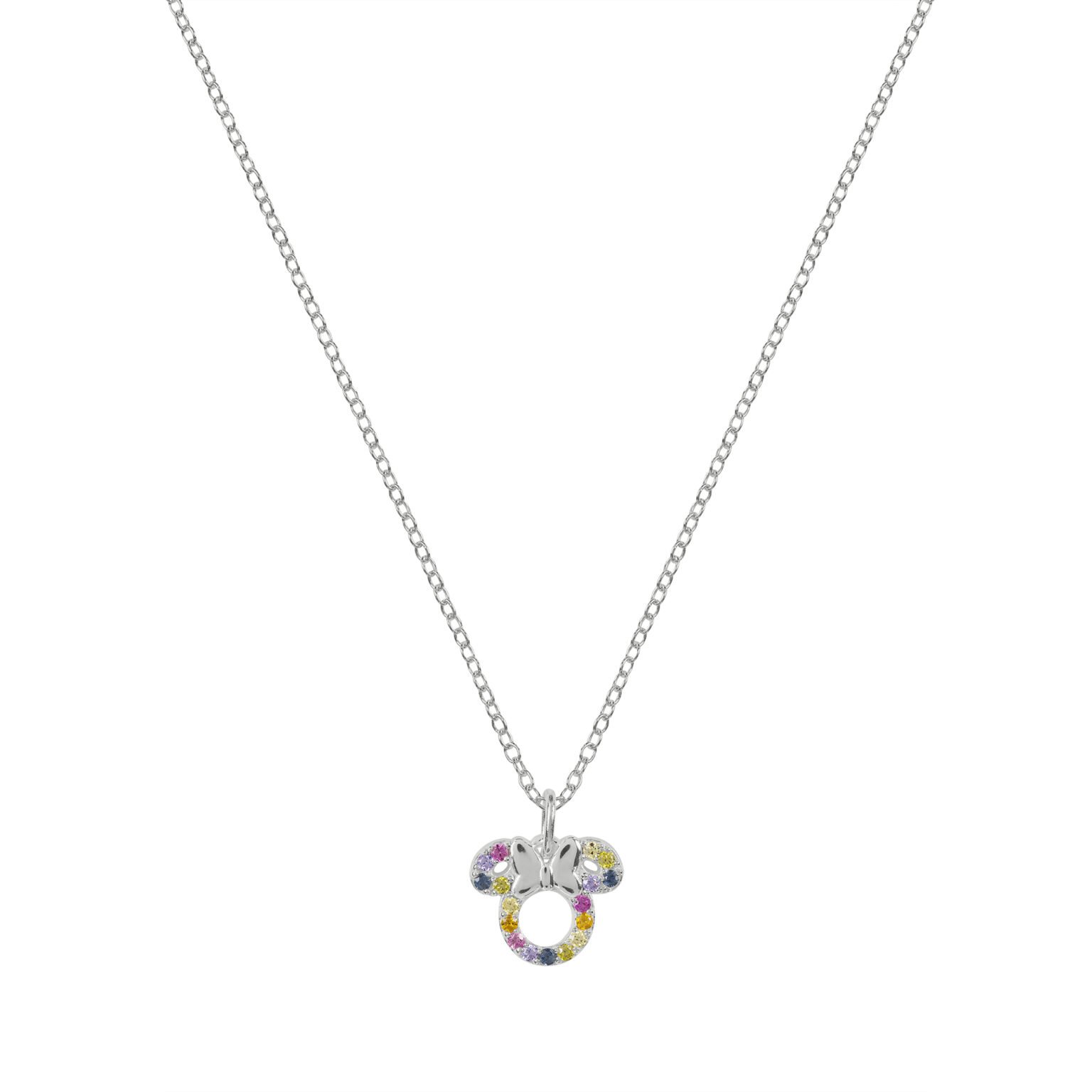Disney Sterling Silver Multicoloured CZ Minnie Mouse Necklace
