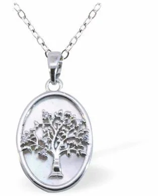 Iridescent Oval Pendant with Tree of Life Centre