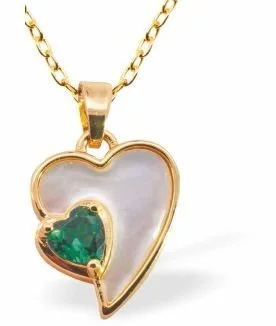 Iridescent Devoted Heart Pendant with Green Crystal
