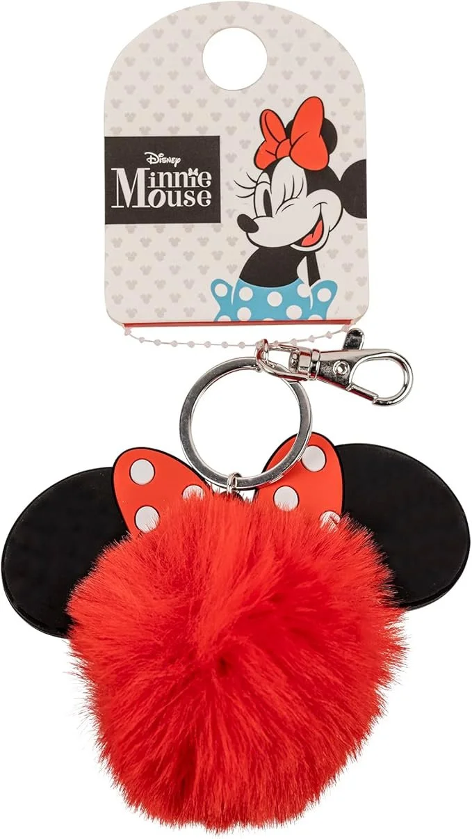 Disney Minnie Mouse Red and Black Pom Pom Keychain