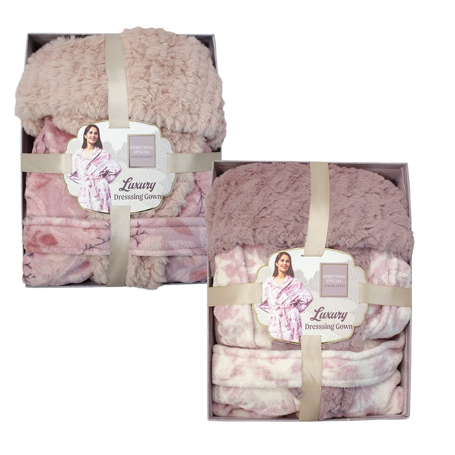 Jacquard Plush Luxury Hooded Dressing Gown