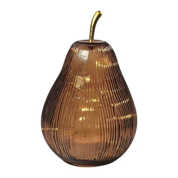 LED COPPER PEAR RIBBED GLASS PEAR 23CM