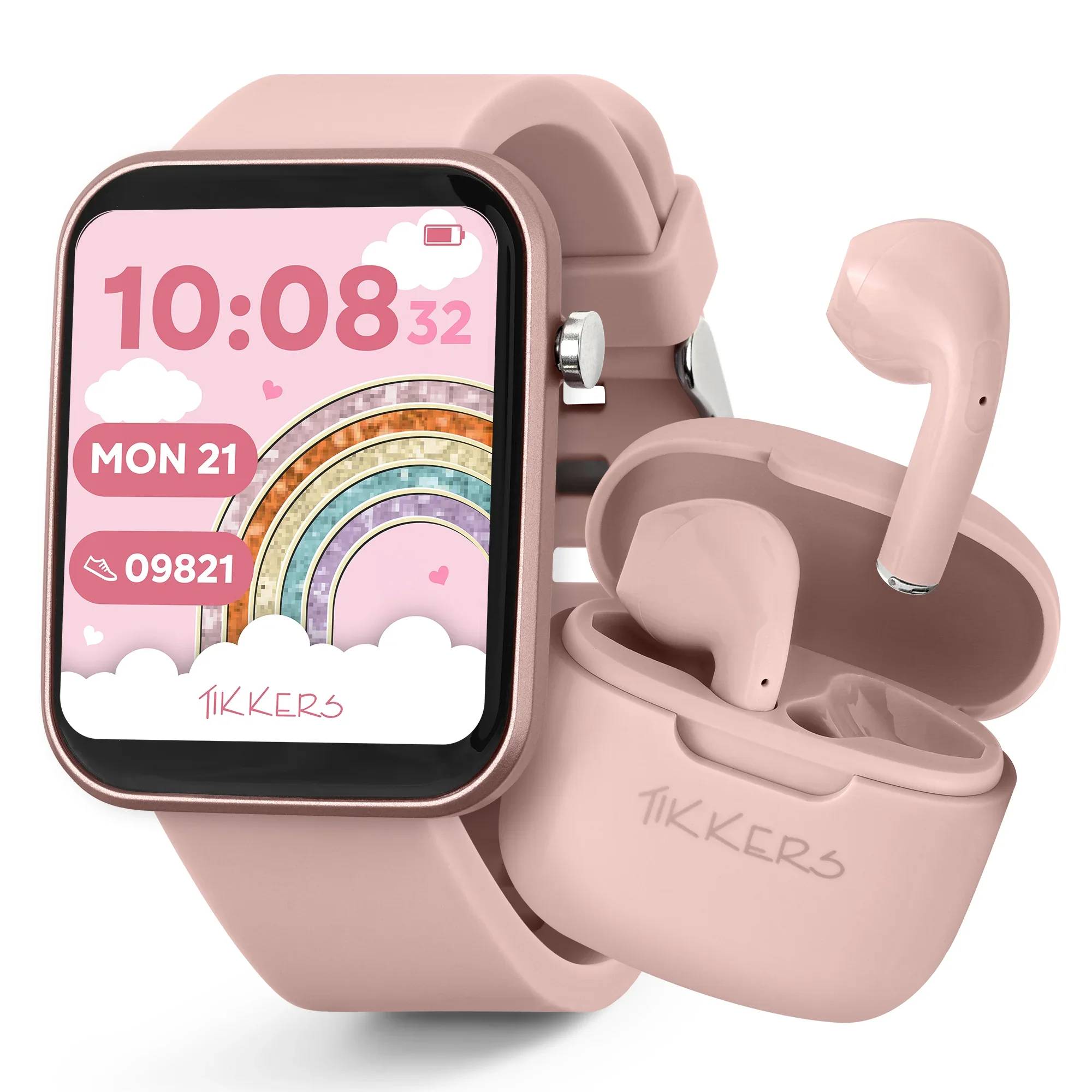 Tikkers Smart Series 13 - Black Silicone Strap Smart Watch & Earbuds Set