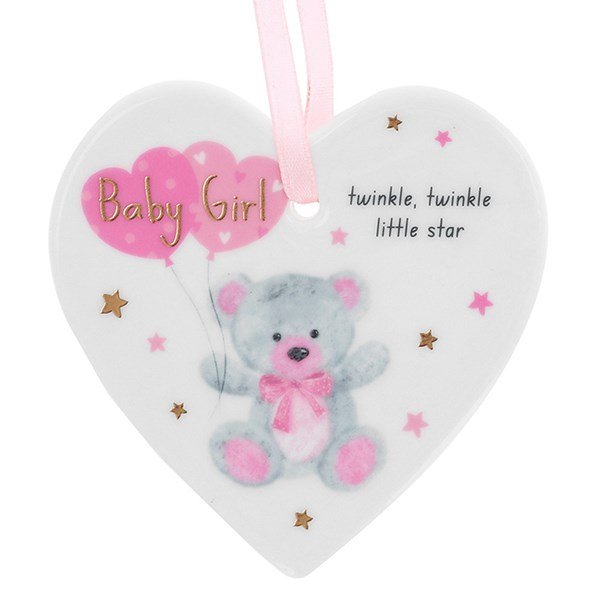 Adorable Little Bear Heart Plaque - Baby Girl/Baby Boy