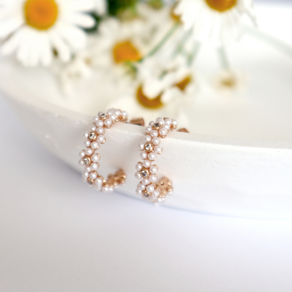 Tc Daisy - Pink Pearl Hoop Cluster Earrings Gold