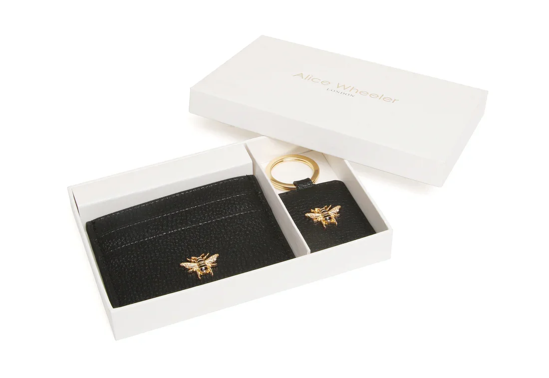 Alice Wheeler London Luxury 2-Piece Gift Set: Bow Card Holder & Honeybee Keyring