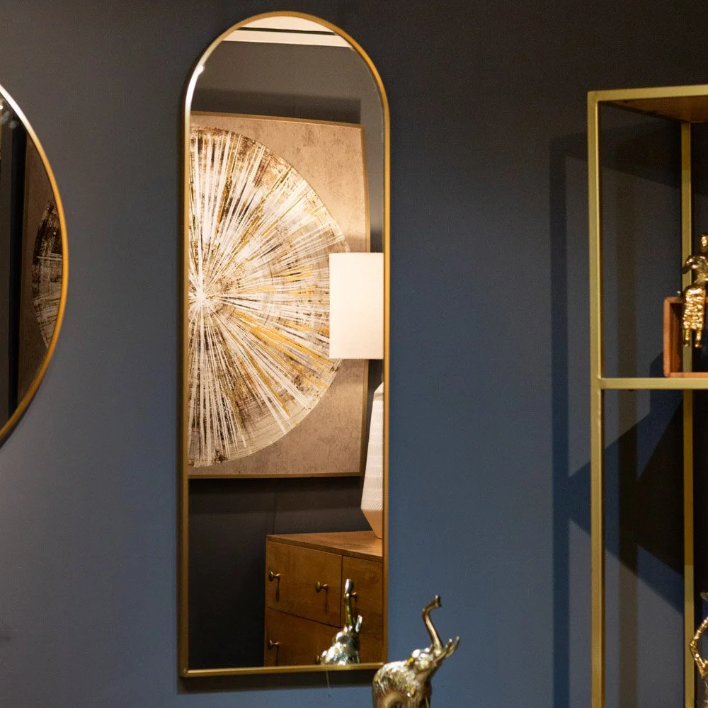 Modena arch wall mirror gold 40x120cm