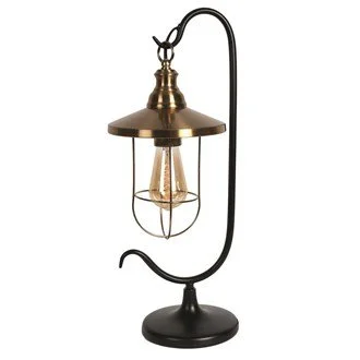 Black and Brushed Gold Hook Table Lamp 49cm