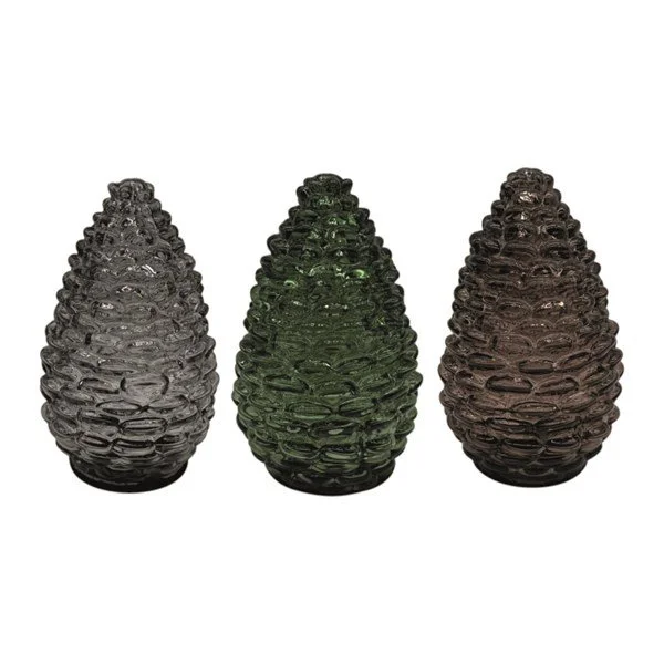 LED Glass Pinecone 15cm 3 Assorted Colours