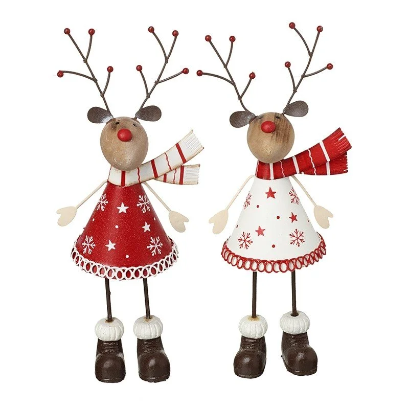 Red & White Metal Deer Wth Scarves - Heaven sends