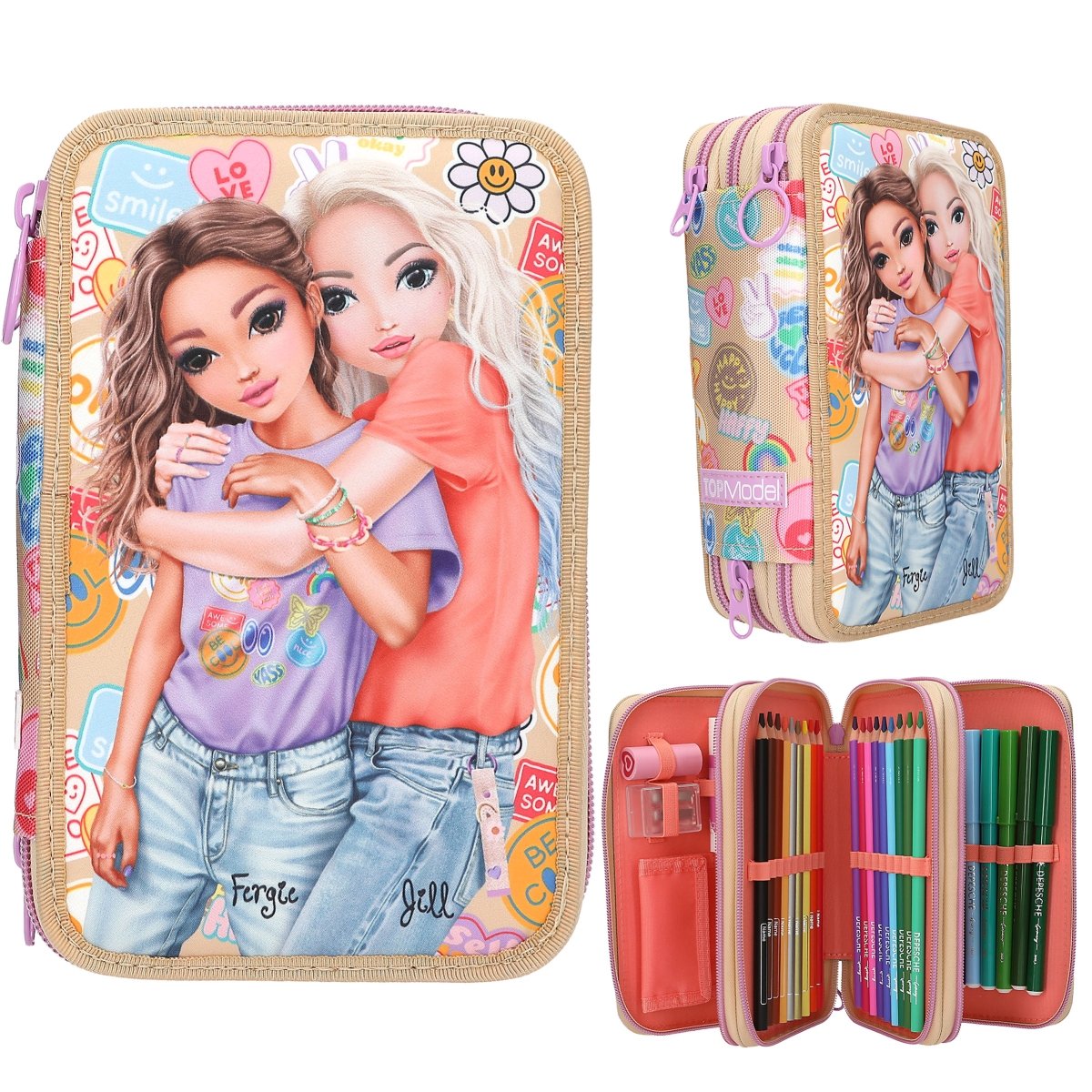 TOPModel Triple Pencil Case AOP GIRL POWER
