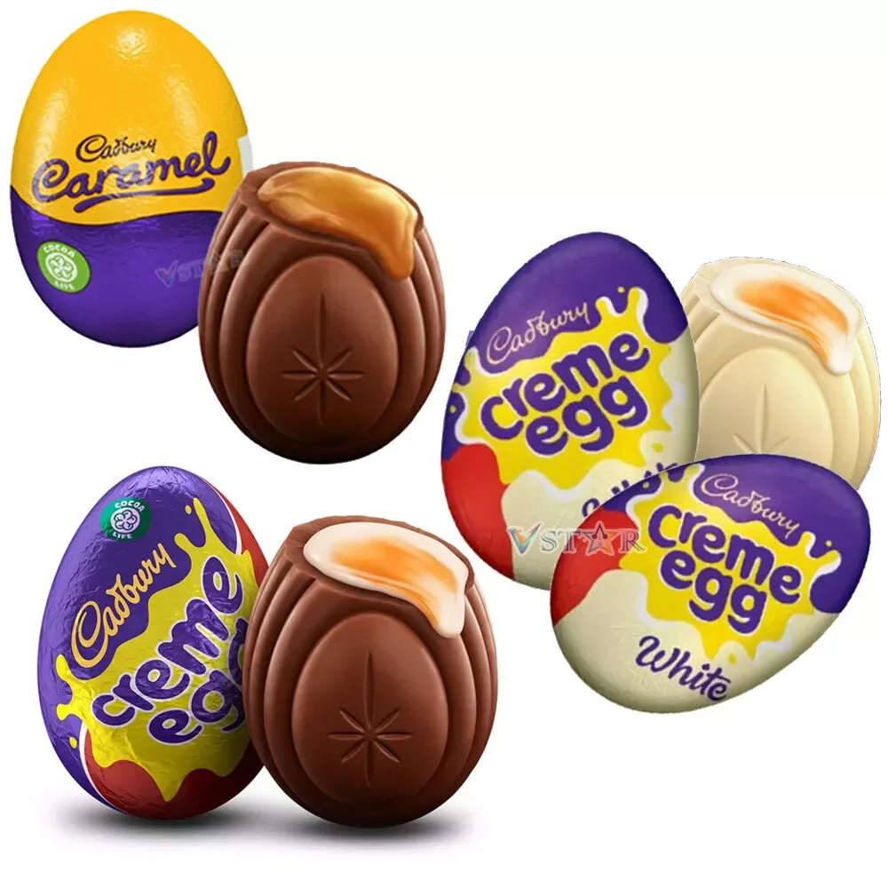 Cadbury Cream White, Creme & Milk Caramel Eggs Milk Chocolate 40g-New Stock
