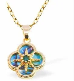 Paua Shell Daisy Necklace, Rhodium Plated, Golden Framed/Chain