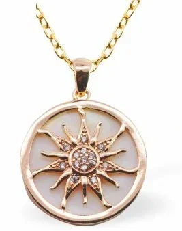 Iridescent Circular Pendant with Sun Embellishment, Golden Framed