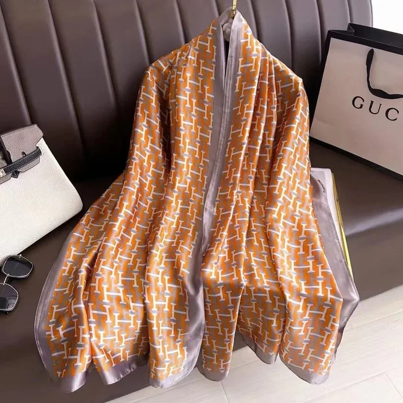 HERMES INSPIRED SILK FEEL SCARF ORANGE MIX