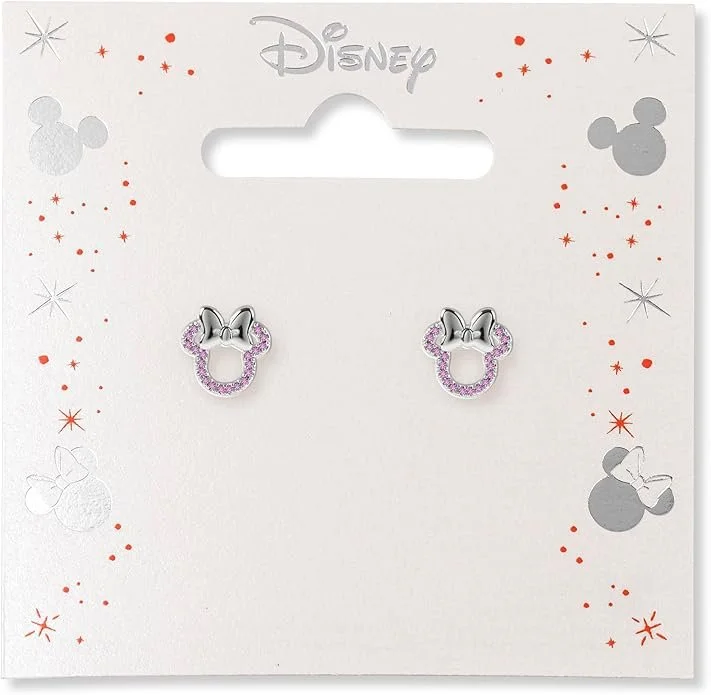 Minnie Mouse Girls Pink Stone Set Silver Plated Stud Earrings