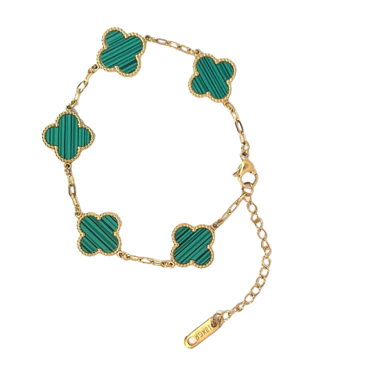 Green Four Leaf Clover Double-Sided Bracelet, 18K Gold Plated