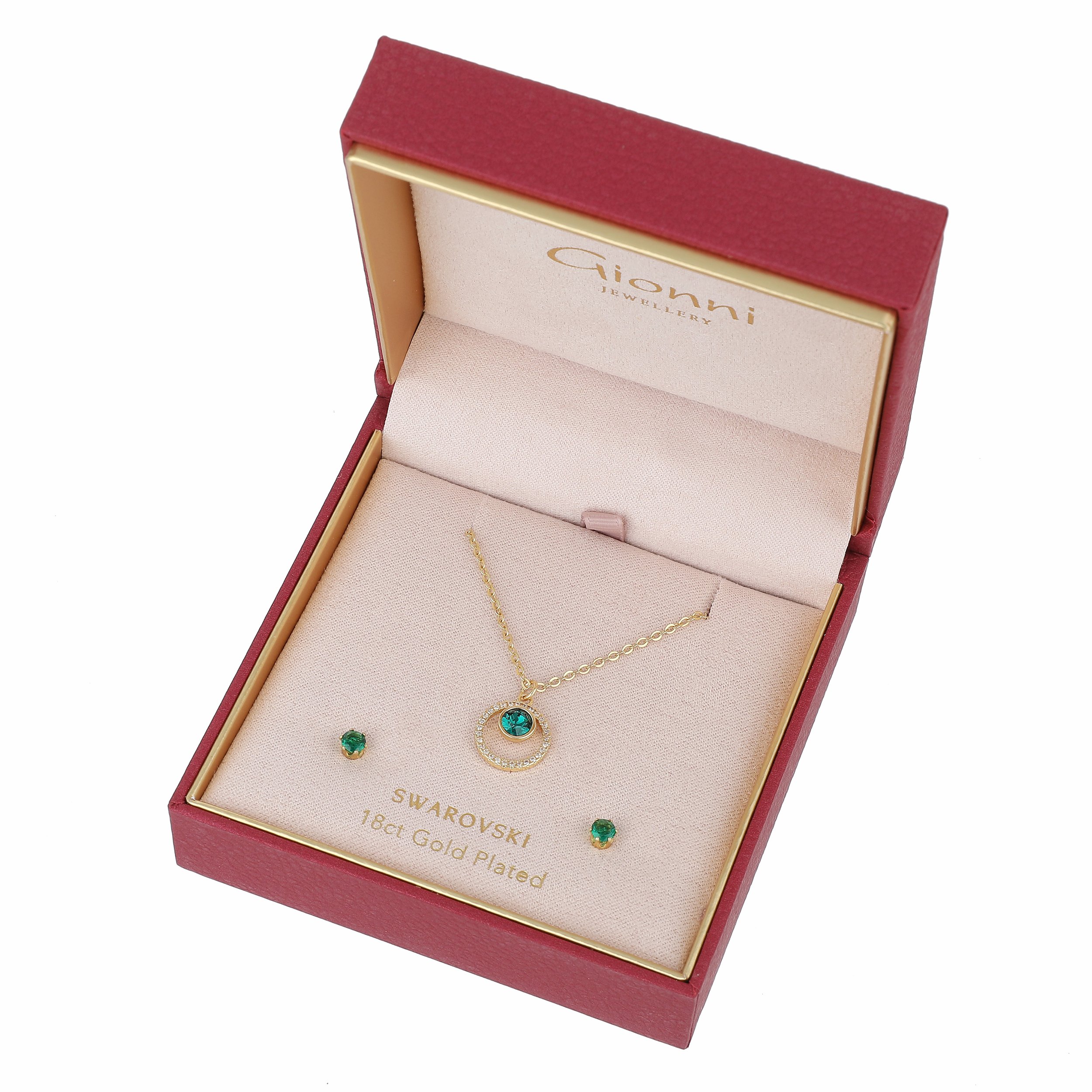Emerald swarovski Pendant And Stud Set