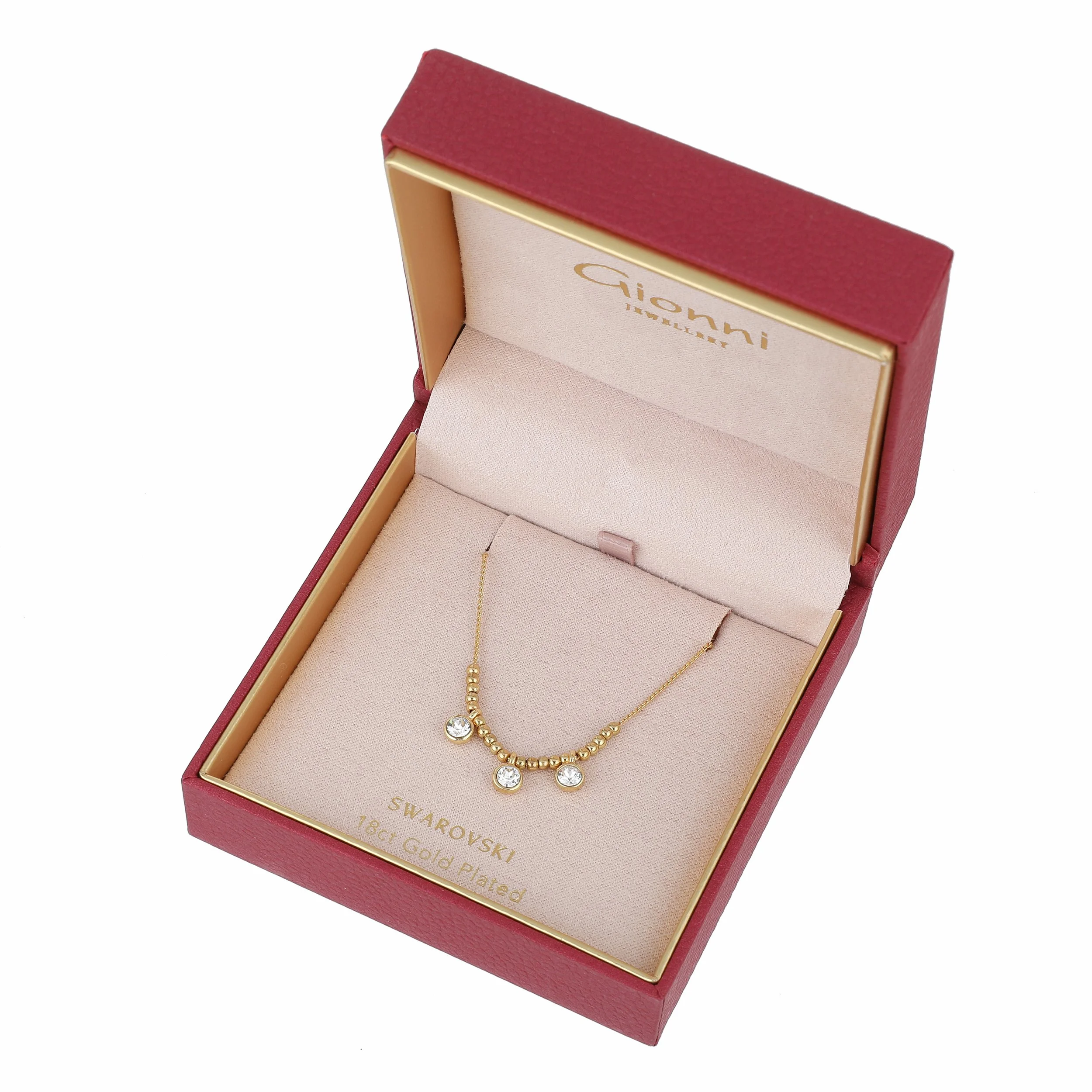 Beaded Three Crystal Necklace Gold