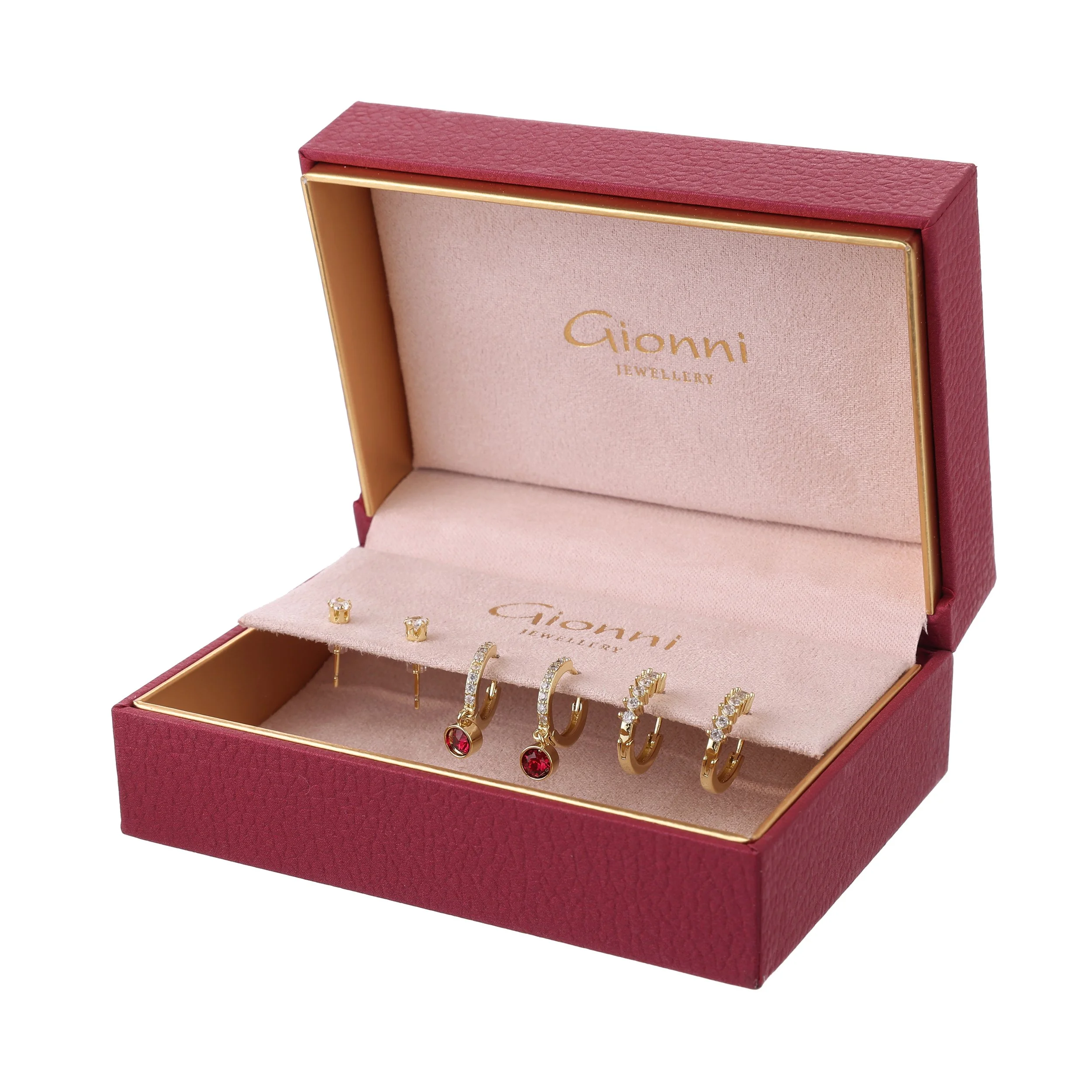 Pink Drop Hoop&  3 Stud Earring Set Gold