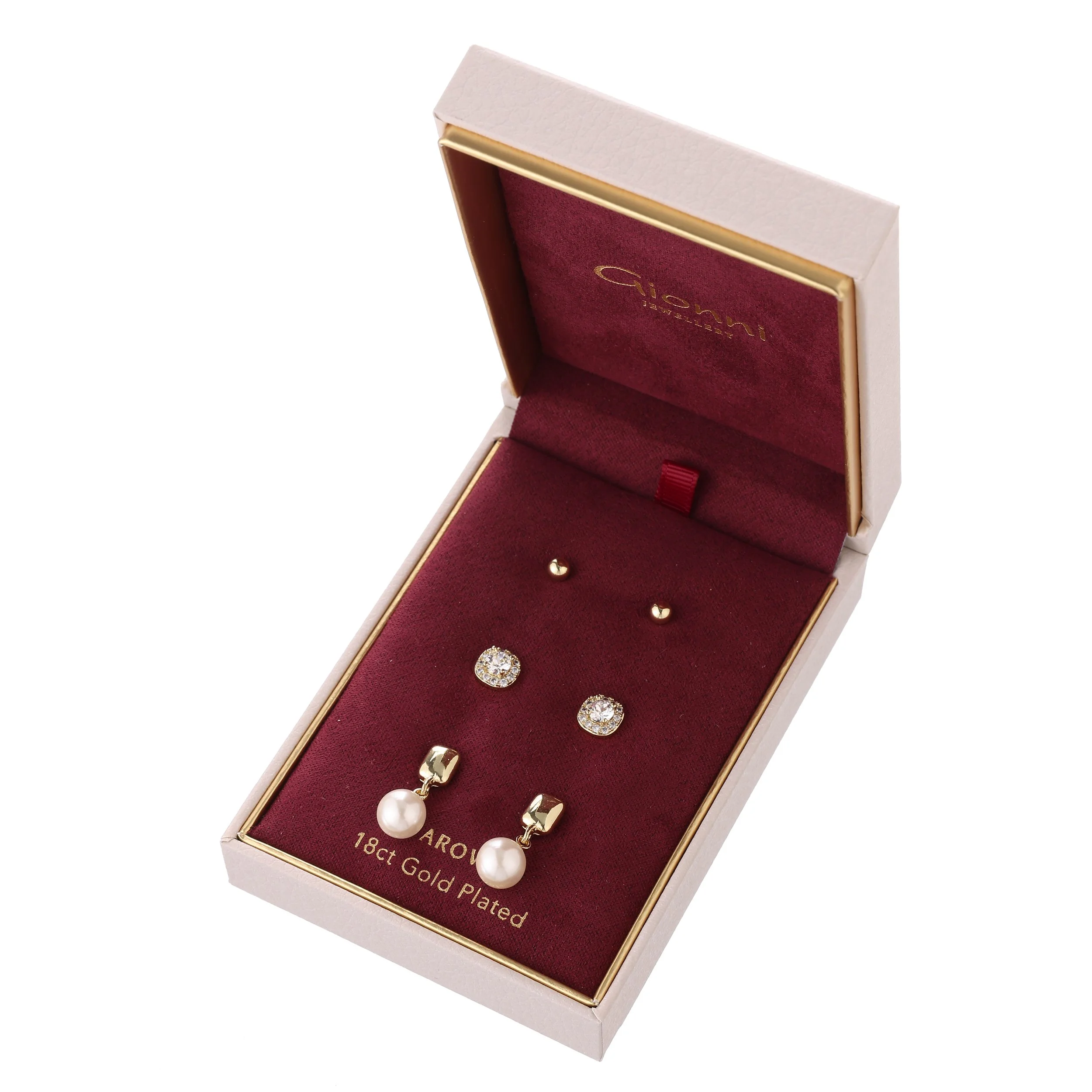 Pearl Drop & Crystal Stud 2 Pack Gold