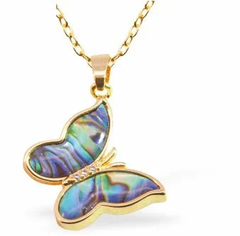 Paua Shell Butterfly Necklace, Rhodium Plated
