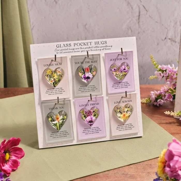 Glass Pocket Hugs on a card