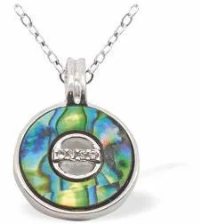 Paua Shell Circular Necklace, Rhodium Plated