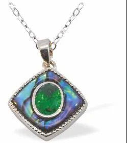 Paua Shell Oblique with Stone Necklace, Rhodium Plated