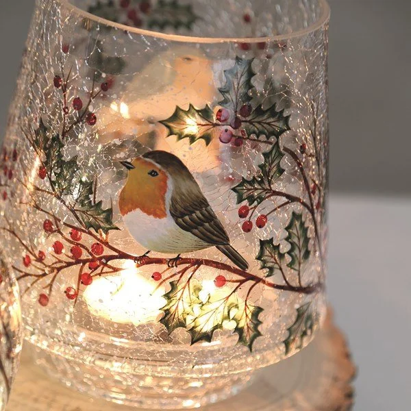 Robin & Holly Tealight Holder 7cm