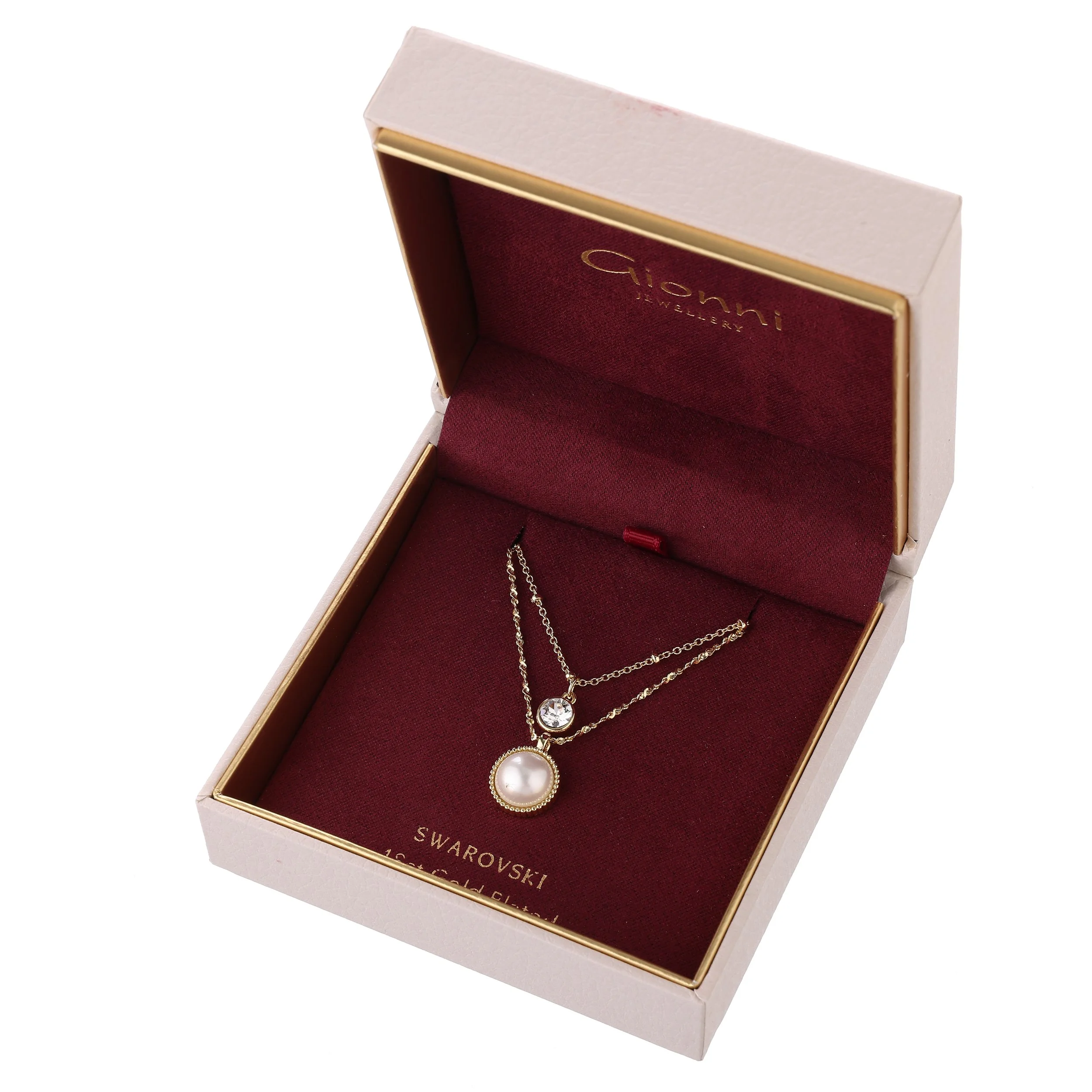 Pearl & Crystal Accent Necklace Gold