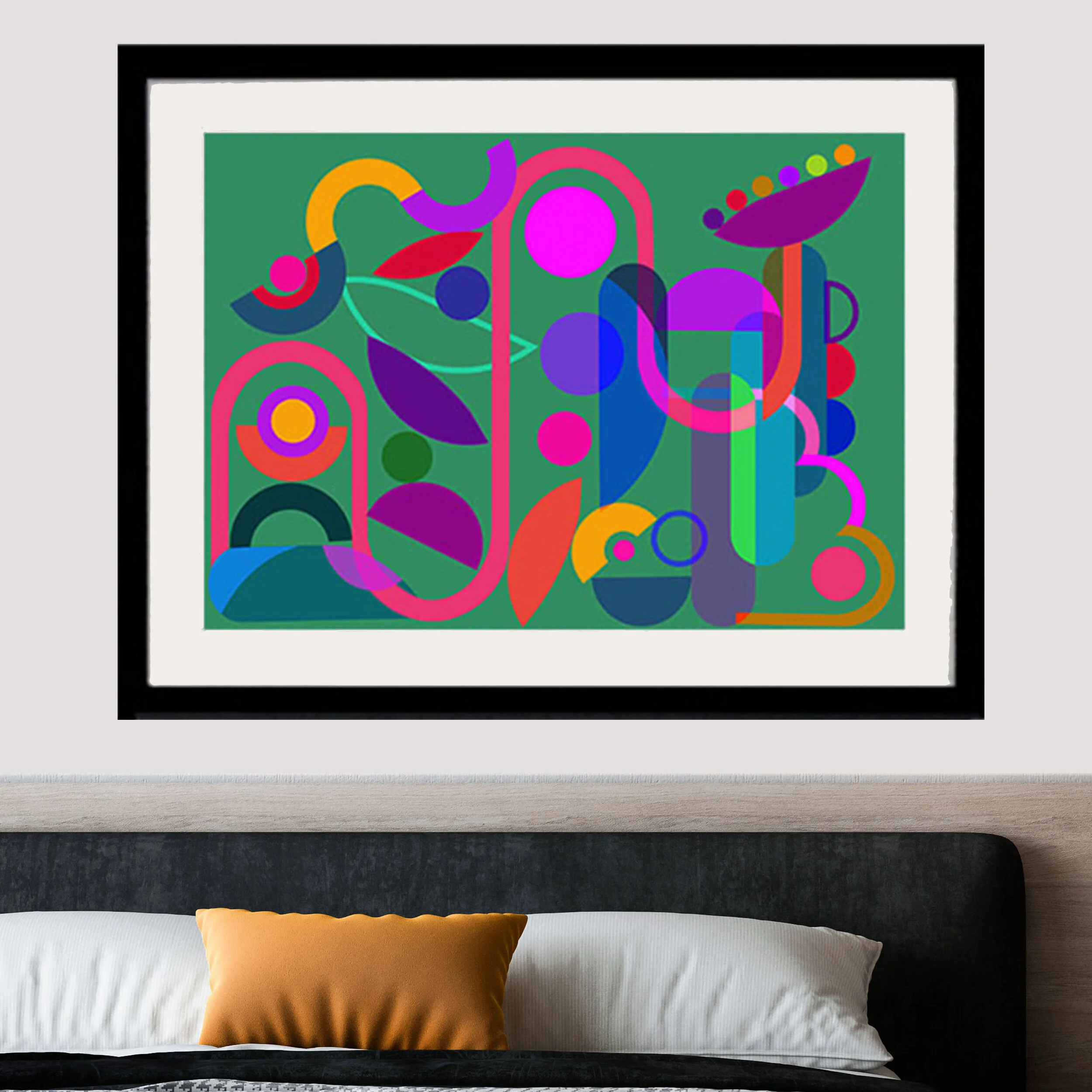 balance-geometric-art-hardedge-modernist-mid-century-modernist-art-Australian-artist-live-colourfully-green-multi-colour