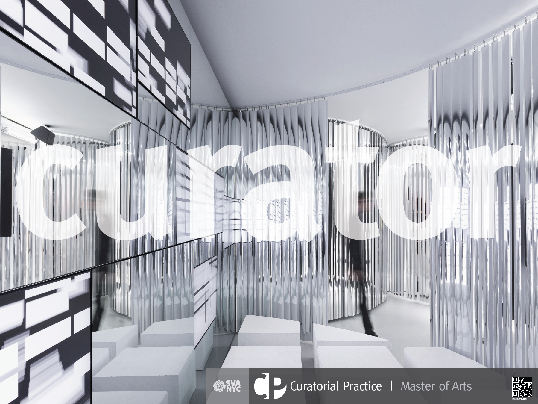 Poster design, advertising creative and branding for a new MA in Curatorial Practices chaired by Steven Henry Madoff.