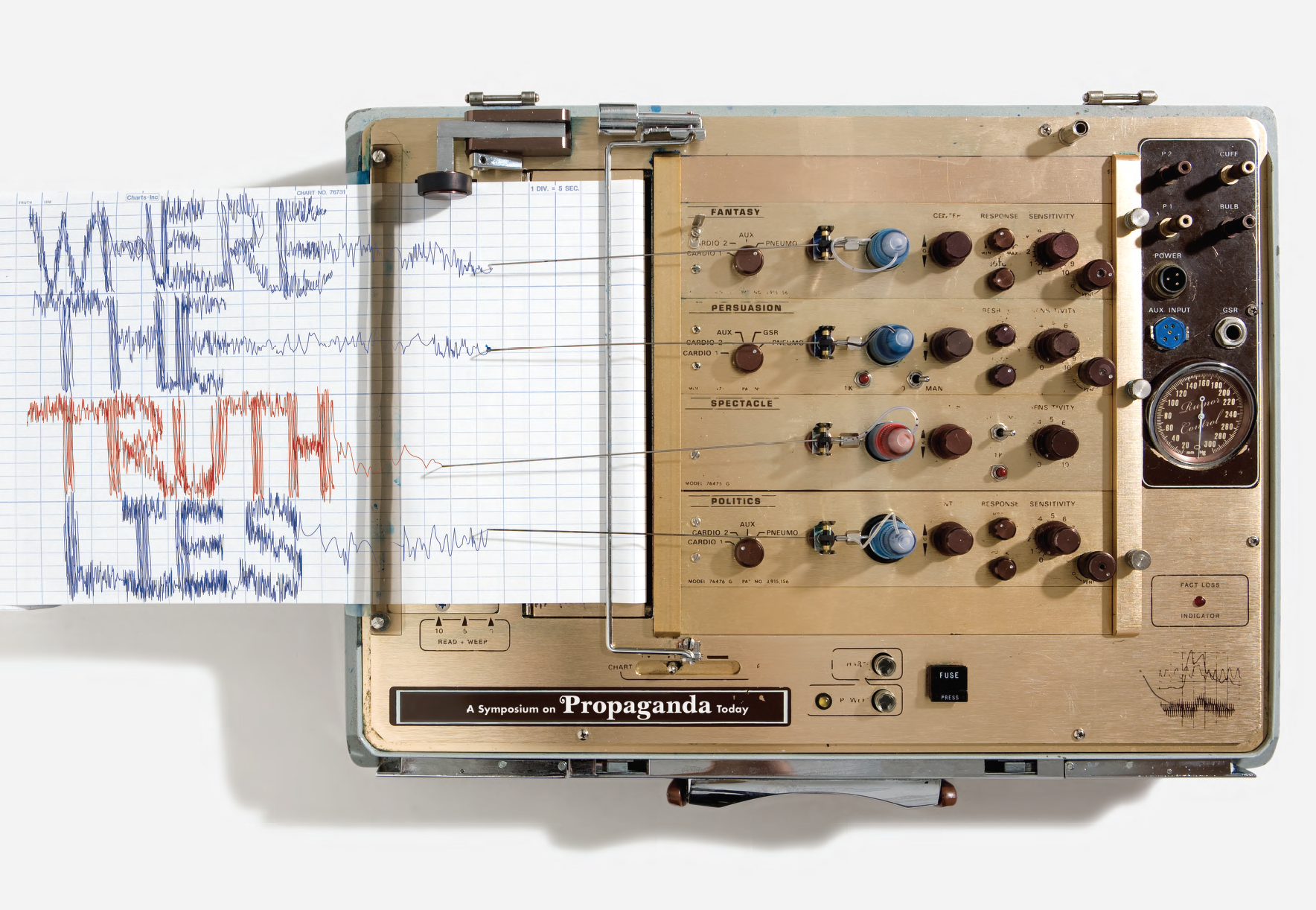 Steven Heller asked me and Brian Smith to come up with a concept for a symposium: Where The Truth Lies. We found an old lie detector machine and had Harry Zernike photograph it. Brian did the photoshop handiwork and lettering.
