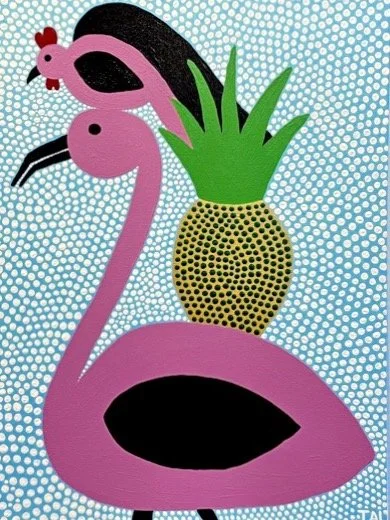FLAMINGO W/ PINK ROOSTER AND PINEAPPLE