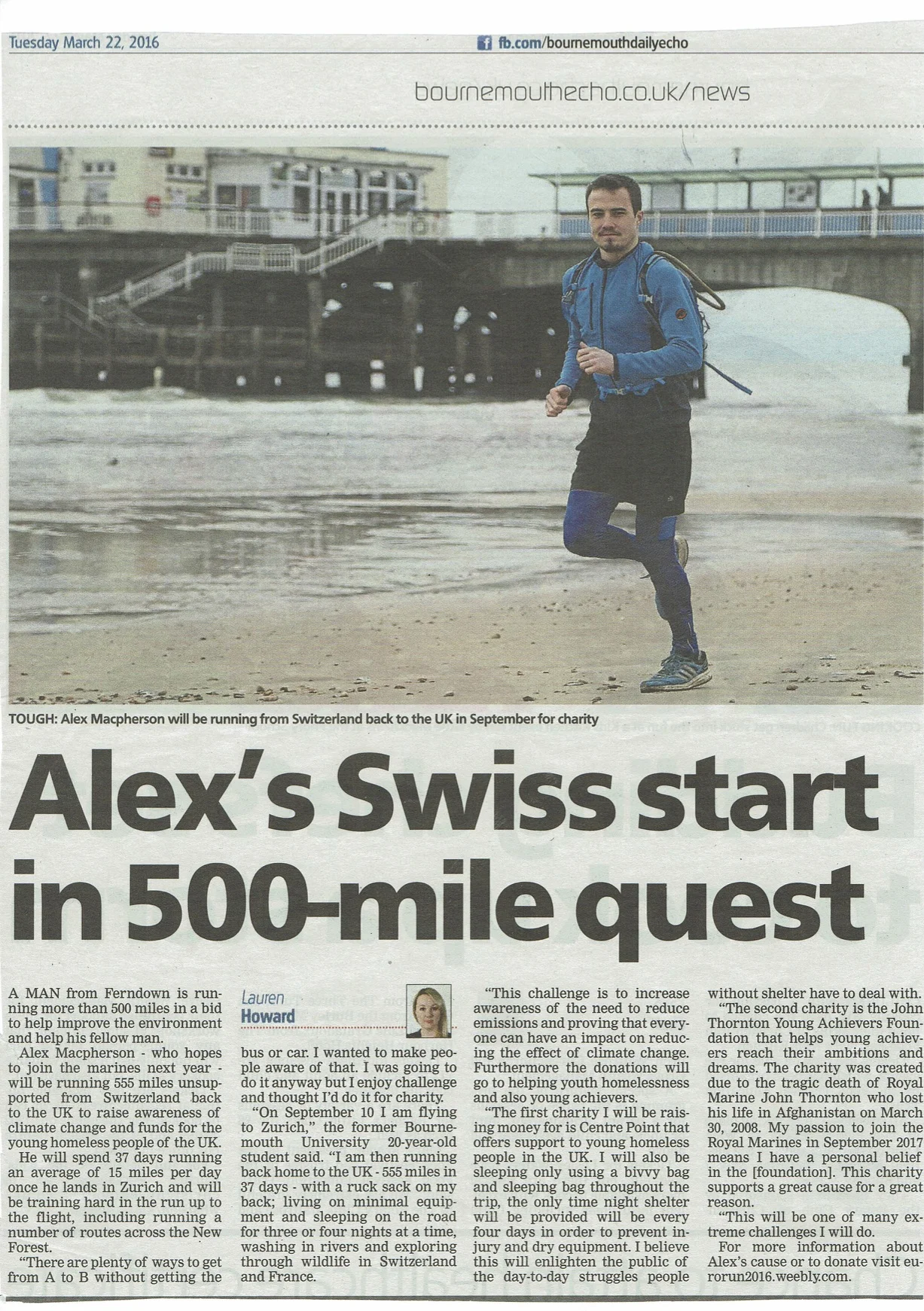 Alex's Swiss start in 555-mile quest