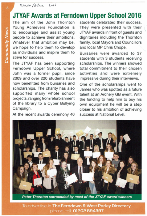 JTYAF Awards at Ferndown Upper School 2016