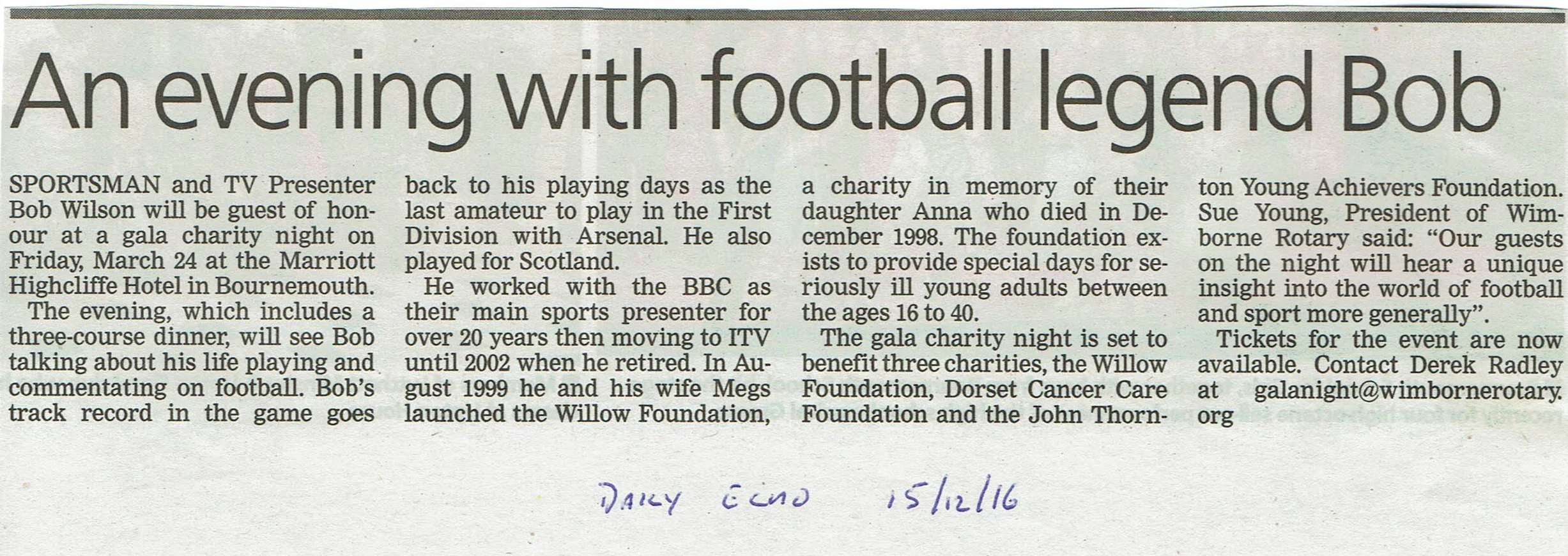 An evening with football legend Bob